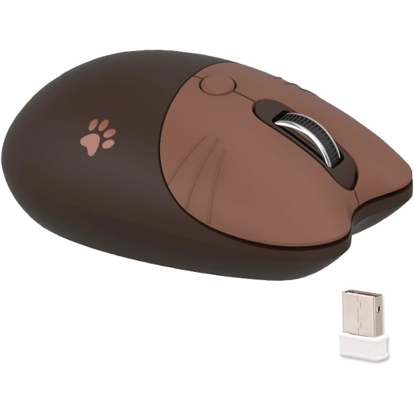 Söpö kissa langaton hiiri, hiljainen hiiri, 2.4g langattomat hiiret, karkkivärit, Kawaii-hiiri tytöille ja lapsille (kahvi)