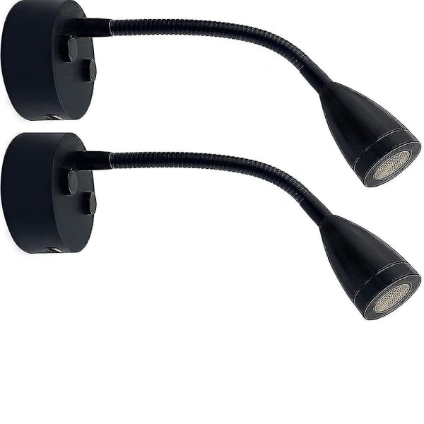 12v-24v led läsljus, Rv dimbar läslampa med USB laddare, för husbilsresor Lastbil Trailer Rv sänglampa, 2st-svart Cy black