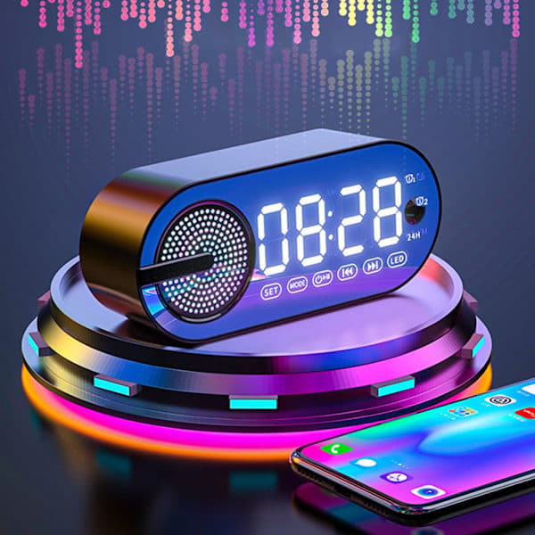Bluetooth-kompatibel AI-klocka Färgglad LED Digital Display Klocka Alarm för sovrum Svart Black