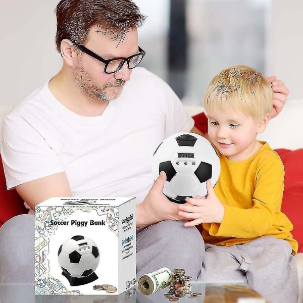 Fotballform sparegris med automatisk lcd-skjerm, perfekt tellende barnepenger Fotball-myntbank-pengekrukke for barn, voksne som gaver