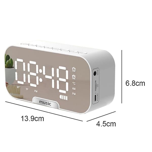 Trådlös Bluetooth Högtalare Spegelklocka Mini Alarmklocka Vit vit white