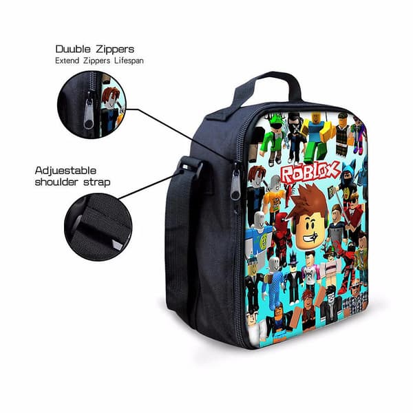 Roblox trykt isolert matpose for barn, isolert skulderveske for skolepiknik for gutter og jenter D