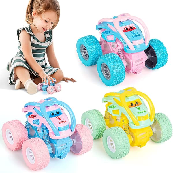Söta Push & Go Dubbelriktade Fordon Set För Småbarn Gåvor, 3-Pack