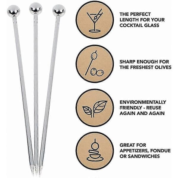 50 stycken Cocktailpinnar i rostfritt stål Metall Martinipinnar 10,9 cm