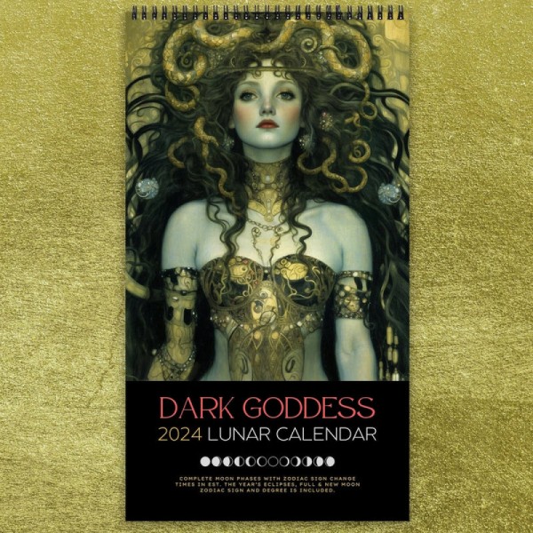 Dark Goddess 2024 Kalender, perfekt gotisk heminredningspresent till dina hedniska vänner och älskare av grekisk mytologi, julklapp 40x20