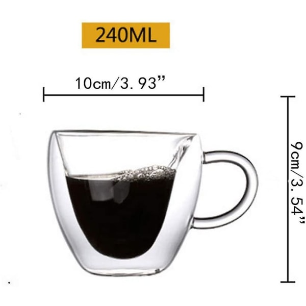 Hjerteformet dobbeltvægget isolerende glas kaffekopper eller tekopper, mælkekopper