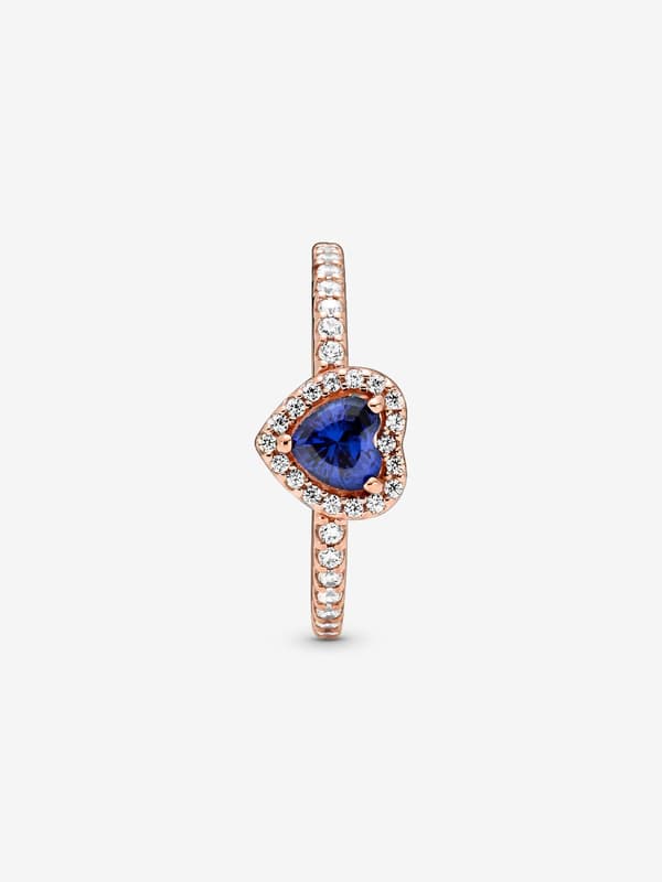 Pandora – Sparkling Blue Elevated Heart Ring – 14k rosegullbelegg Circumference: 54mm