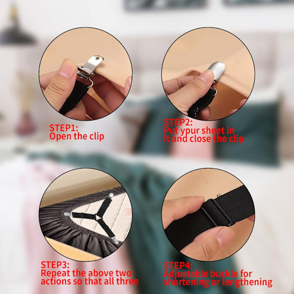 8 stk. sengebetræk clips stropper justerbar trekant fastgørelse elastisk hjørne seler grippere holder til madrasbetræk sofa pude (sort)