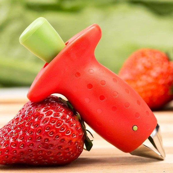 Jordbærskjærer, jordbærskjærer, stengel- og bladfjerner Multifunksjons fruktkjernerverktøy (2 stk, rød)