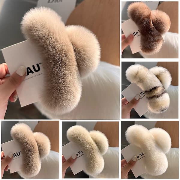 Plys plys hårklemme elegant solid imiteret pels plys store hårklo klip efterår vinter solid farve hårnål barrette til tykt hår Lime Leopard