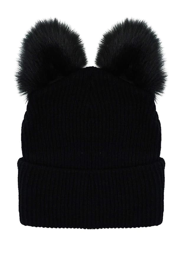 Vintermössor Söta Kattöron Mössa Med Broderad Varm Stickad Skidmössa Black