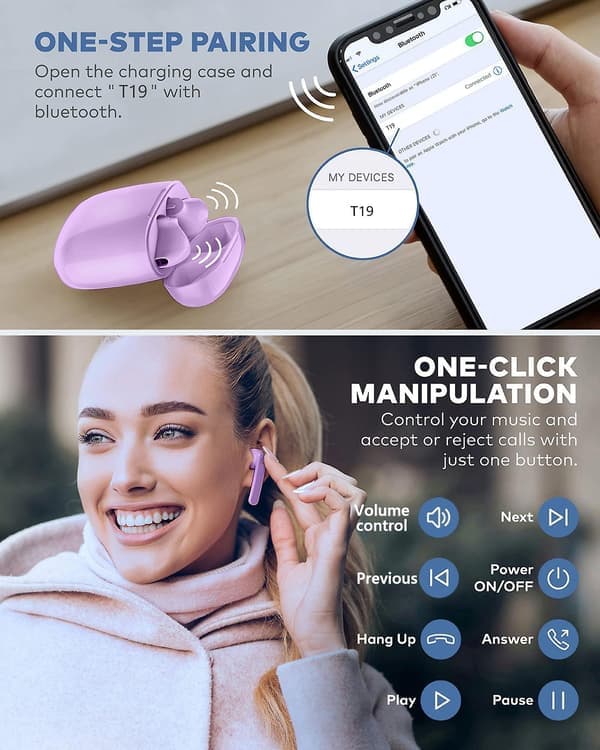 Ekte trådløse hodetelefoner, vanntette Bluetooth-hodetelefoner, 5-6 timers spilletid