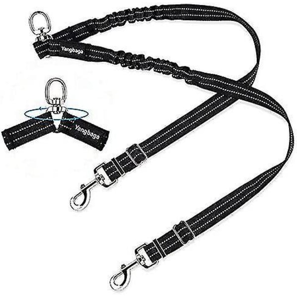 Dobbelt line, justerbar og 360 roterbar, hundeline til 2 hunde, reflekterende elastisk line, til små, mellemstore og store hunde Hy