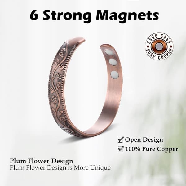 Solid kobber magnetisk armbånd til kvinder og mænd, med 6 magneter (3500 Guass) til Valentinsdagsgave, en Copperplum 1 stk. Copper Plum