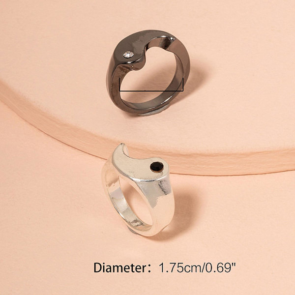 Trendy Punk Ringe Legering Yin Yang Gossip Stapelring Til Studerende Teen Søster 2x