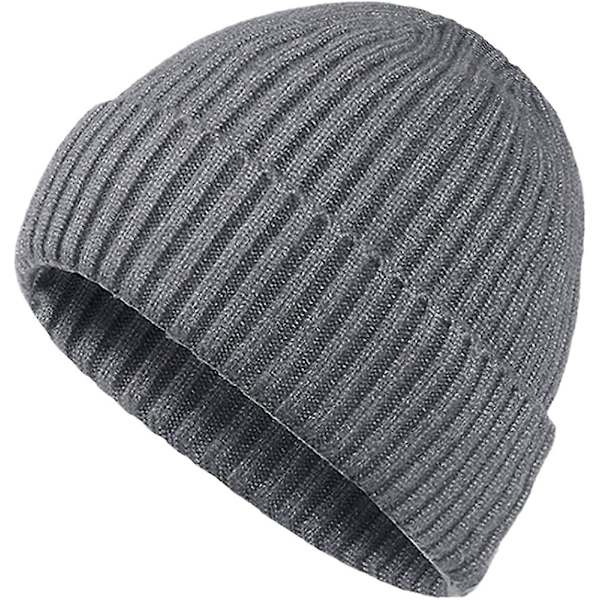 Vinterhatte til mænd Uldstrikkede Slouchy Beanie-hatte Varme Baggy Skull Cap Dark Gray