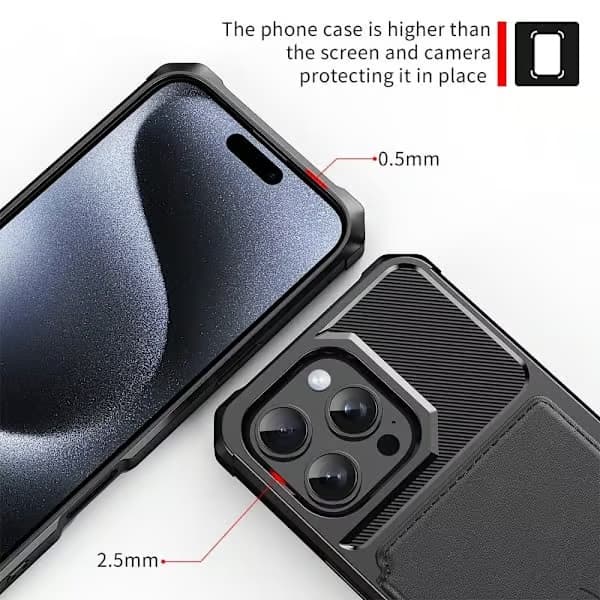 iPhone 12 Cover med Kortholder & RFID-beskyttelse - Stødsikkert Sort Cover [JSR] Lysegrå