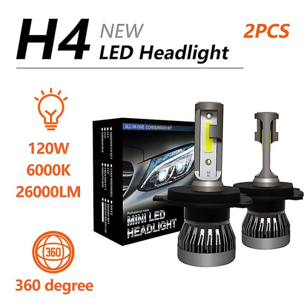 1 par H4 LED-strålkastarkonverteringssats Cob Hi/lo Beam Bulb 120w 26000lm