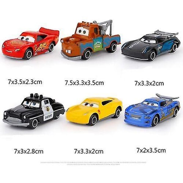 6 st Pixar Cars Lightning Mcqueen Racer Car Barnleksak Samling Set Gåvor