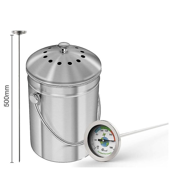 Komposttermometer - urtavlor i rostfritt stål för kompostering av hem och trädgård - 54 mm diameter C & F urtavla, 500 mm temperatursond Cisea Compost