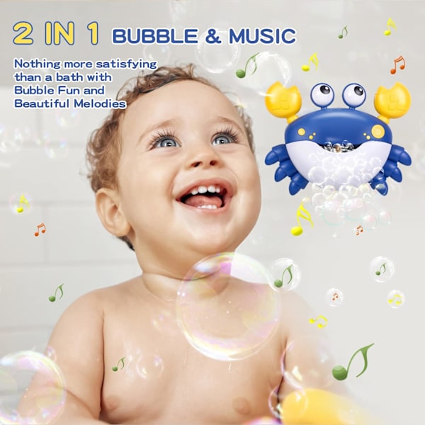 Barnbadleksaker för barn, automatisk krabba bubbelmaskin badleksaker för småbarn, badbubbelmaskin med musik, bra bubbelbadkar leksaker presenter för flickor pojkar Crab-Blue