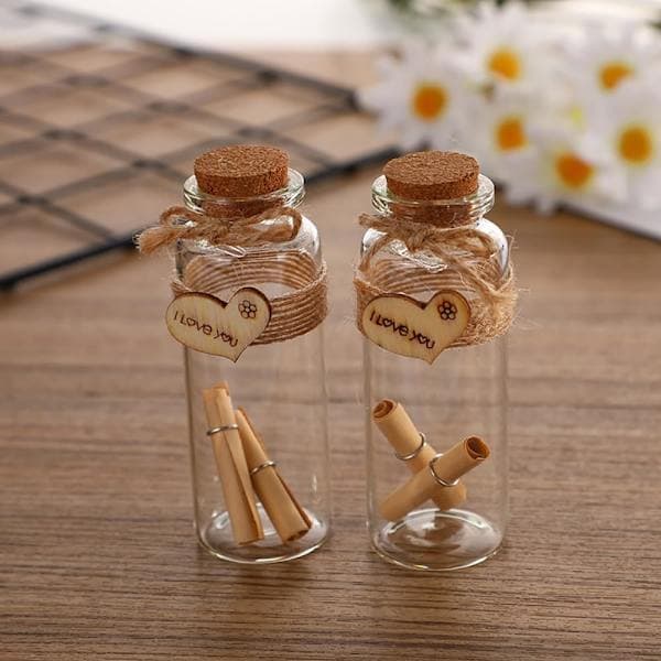 Mini 30 ml lasipurkit (3 cm x 7 cm) korkki- ja puutulpilla, toivepullot/viestipullot (12 kpl)