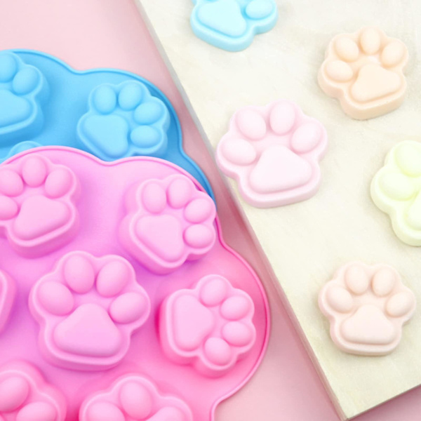 Kat og hund pote silikoneform isterninger cookies slikbakke fødevarekvalitet 8 hulrum chokolade slik isterninger (blå+pink) Hy