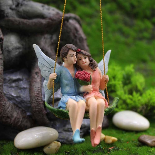 1 stk Par Blomster Fairy Swing Ornament Miniatyr Fairy Garden Par figurer Kit Fairy Garden Rekvisita Dekor1 par blomster