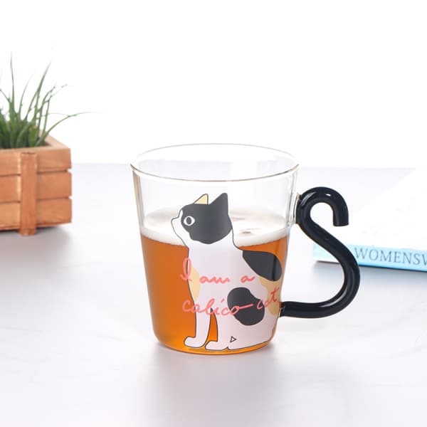 250 ml e Cat Glas Juice Kaffe Kopp Mjölk Te Kaffe Glas Mugg Vit