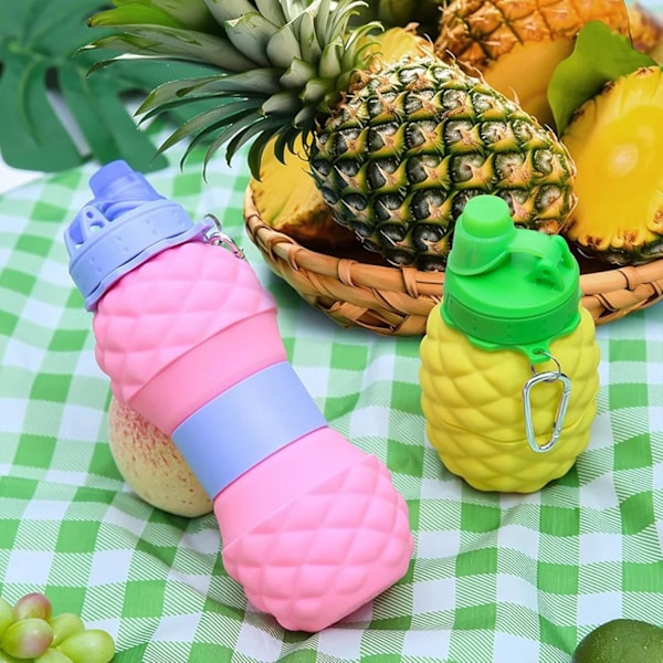 Silikoninen kokoontaitettava vesipullo, taitettava vesipullo, kannettava matkavesipullo BPA-vapaa vuototiivis juomapullo lapsille vaellukselle ja retkeilyyn Pineapple B