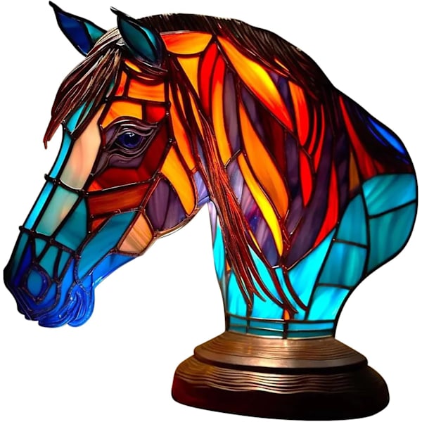 Fargede glassdyrformet bordlampe, bohemsk harpiksdyrlampe for soverom, stue, hjemmekontor, dekor, gave (hest)