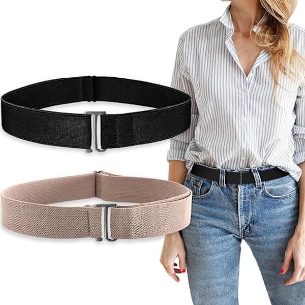 2 st Osynligt Stretchbälte för Kvinnor, Elastiskt Bälte med Justerbart Spänne för Jeans, Byxor och Klänningar