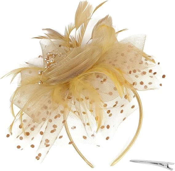 Fascinator Hat til kvinder, damer, bryllup, te-selskab, flapper, pillbox hat, Ascot-hat, fjerblomst (khaki)