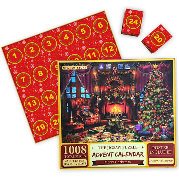 Advent Calendar 2024, Christmas Puzzle, Advent Calendar 1008 Pieces for Kids and Adults, 24 Day Christmas Countdown Calendar & Toy & Game