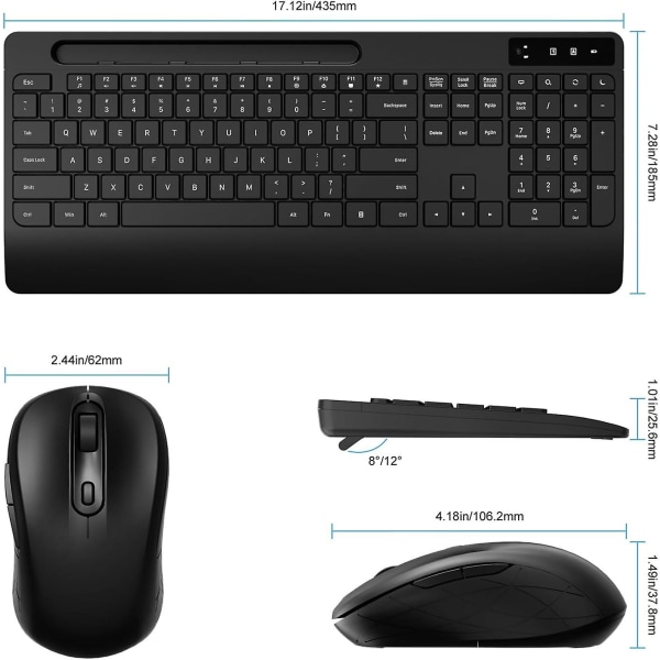 Langaton näppäimistö ja hiiri -setti Ergonomiset langattomat näppäimistö ja hiiri, puhelimen ja tabletin telineellä