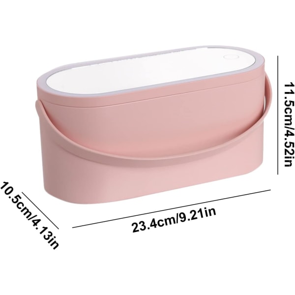 LED Touch Makeup Mirror Sminkförvaringslåda, bärbar resesminkförvaringslåda, Beauty Box Present för kvinnor tjejer (rosa)