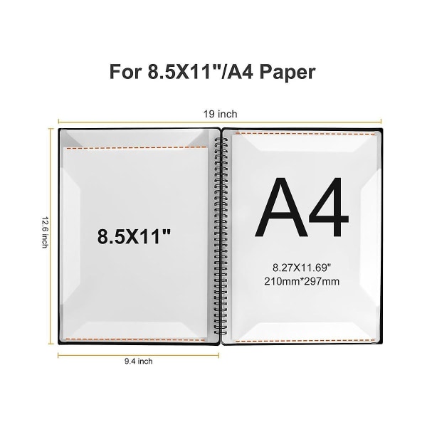 Nodemappe, 60 sider, nodemappe/holder, passer til Letter Size A4, skrivbar og aftagelig korgmappe (sort)