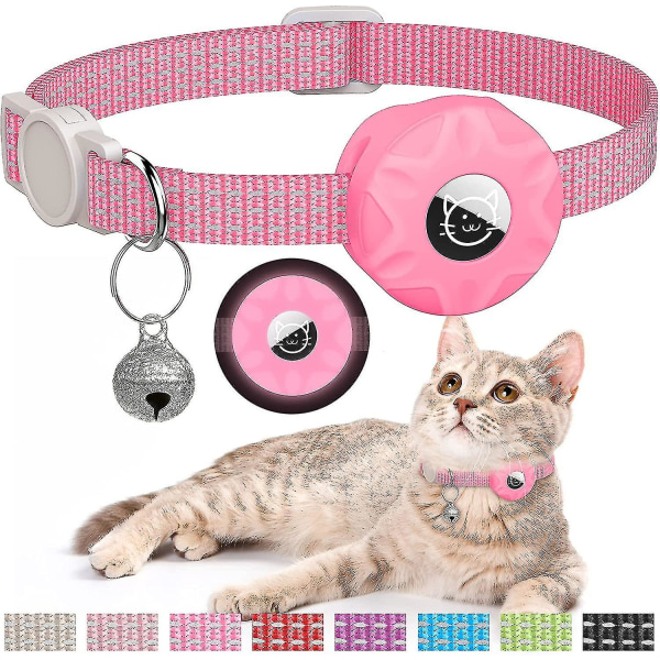 Katthalsband kompatibelt med Air Tag, Reflekterande Katthalsband Breakaway Air Tag Cat Collar Luminous Pink