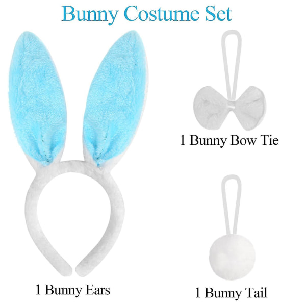 Påskehare-ørersett, 3-delt plysj kaninører Pannebånd Sløyfe for cosplay-festtilbehør Blue
