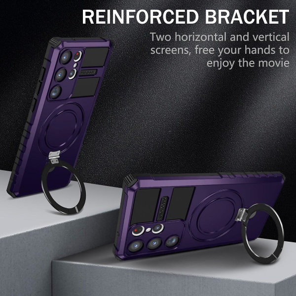 For Samsung Galaxy S23 Ultra PC+TPU Telefondeksel Magnetisk Fingergrep Kickstand Deksel Purple