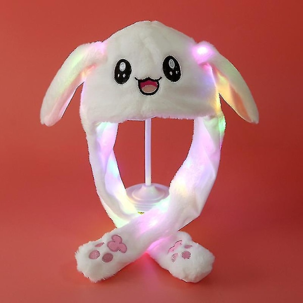 Plys kanin ørehat kan bevæge sig Interessante søde bløde plys kaninhat gaver til piger Lumius White Rabbit Hat