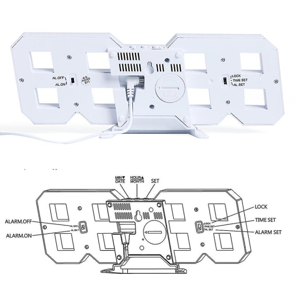 3D digital vekkerklokke, vegg LED-tallur med 3 automatisk justering