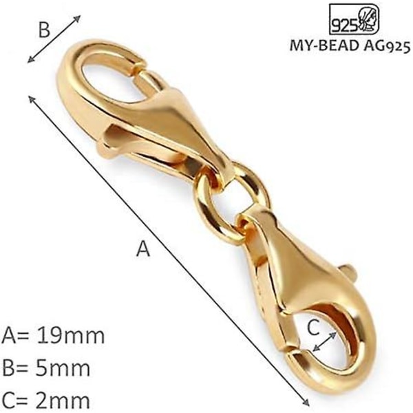 Dobbelt Xs Karabinhage Lås 19mm 925 Sølv 24kt Guldbelagt Til Kæder Og Armbånd Kvalitet Af Juvelerer