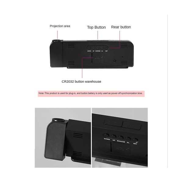 180 graders rotations projektionsväckarklocka 12/24h LED digitalklocka USB-laddning takprojektor alarmklocka