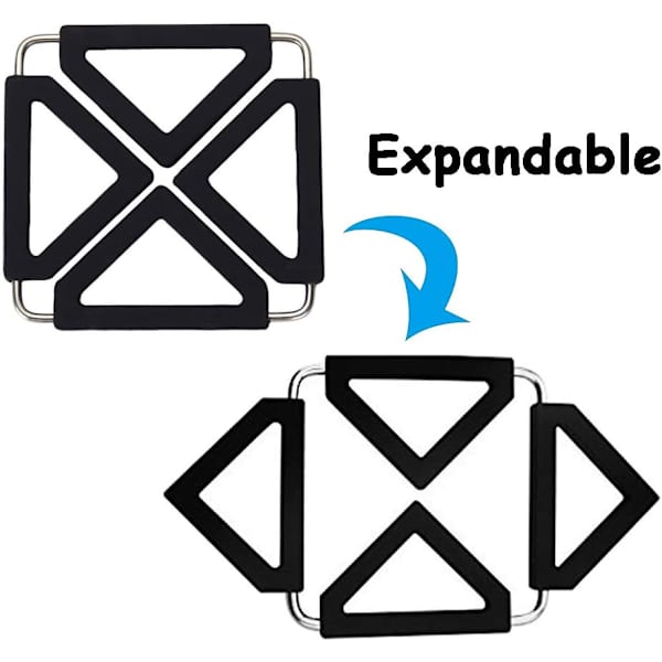 Underlägg för heta kastruller, expanderbar silikonunderlägg värmebeständiga kökstillbehör (2-pack) Black