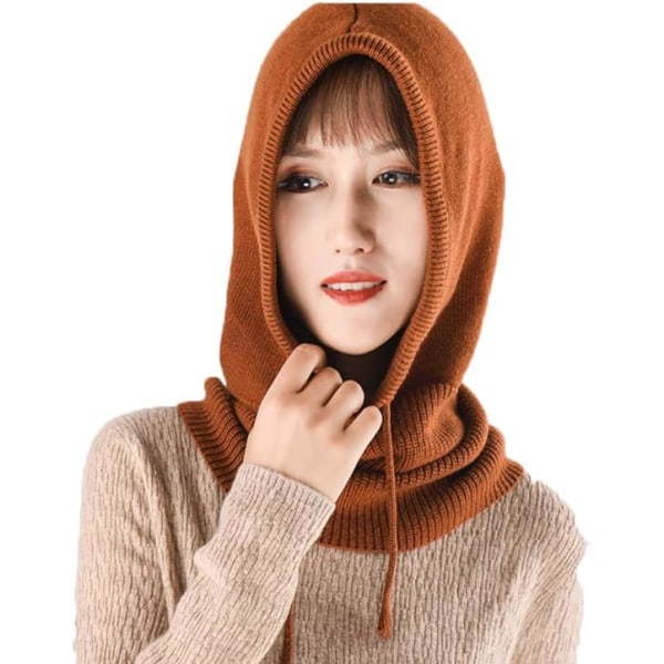 Dame Balaclava Hætte Hat Vinter Cashmere Strikket Hue Hat Ski Maske Ski Cap Udendørs (Brun) Brown