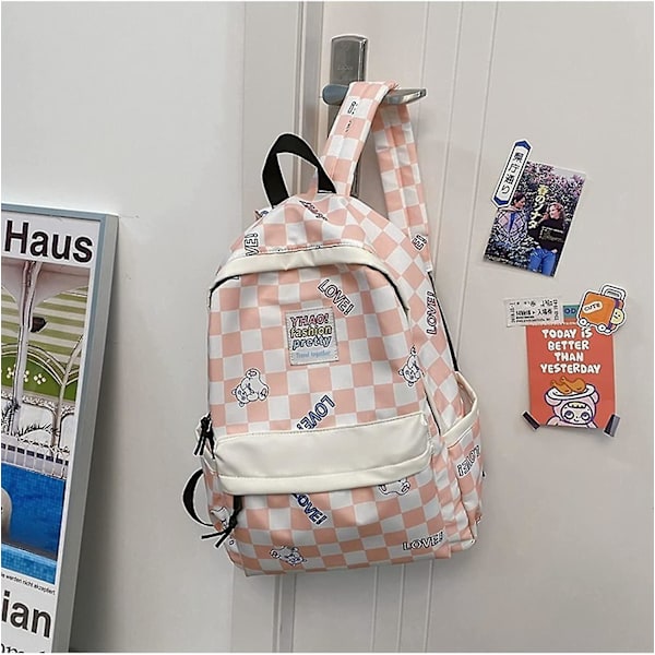 Rutete Ryggsekk Gingham Skolesekker Tilbake Til Skoleutstyr For Studenter (rosa) Hy