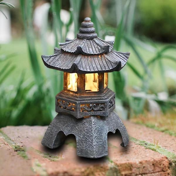 Pagode Lykt Hagelampe Solcellelampe Stein Pagode Dekorasjon