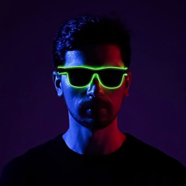 Blå LED-briller med neonlys, solbriller med LED-lys, gløder i mørket, blinkende rave-briller, kostymer for barn og voksne, festutstyr, mørke festartikler Green