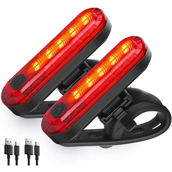LED sykkelbaklys, 2-pakning, supersterkt, USB oppladbart